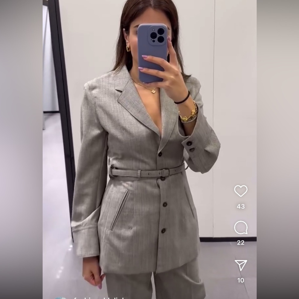 ZARA Brown Taupe 100% Wool Belted Blazer Jacket Coat  ZW Collection Gray XS NWT - Picture 8 of 16